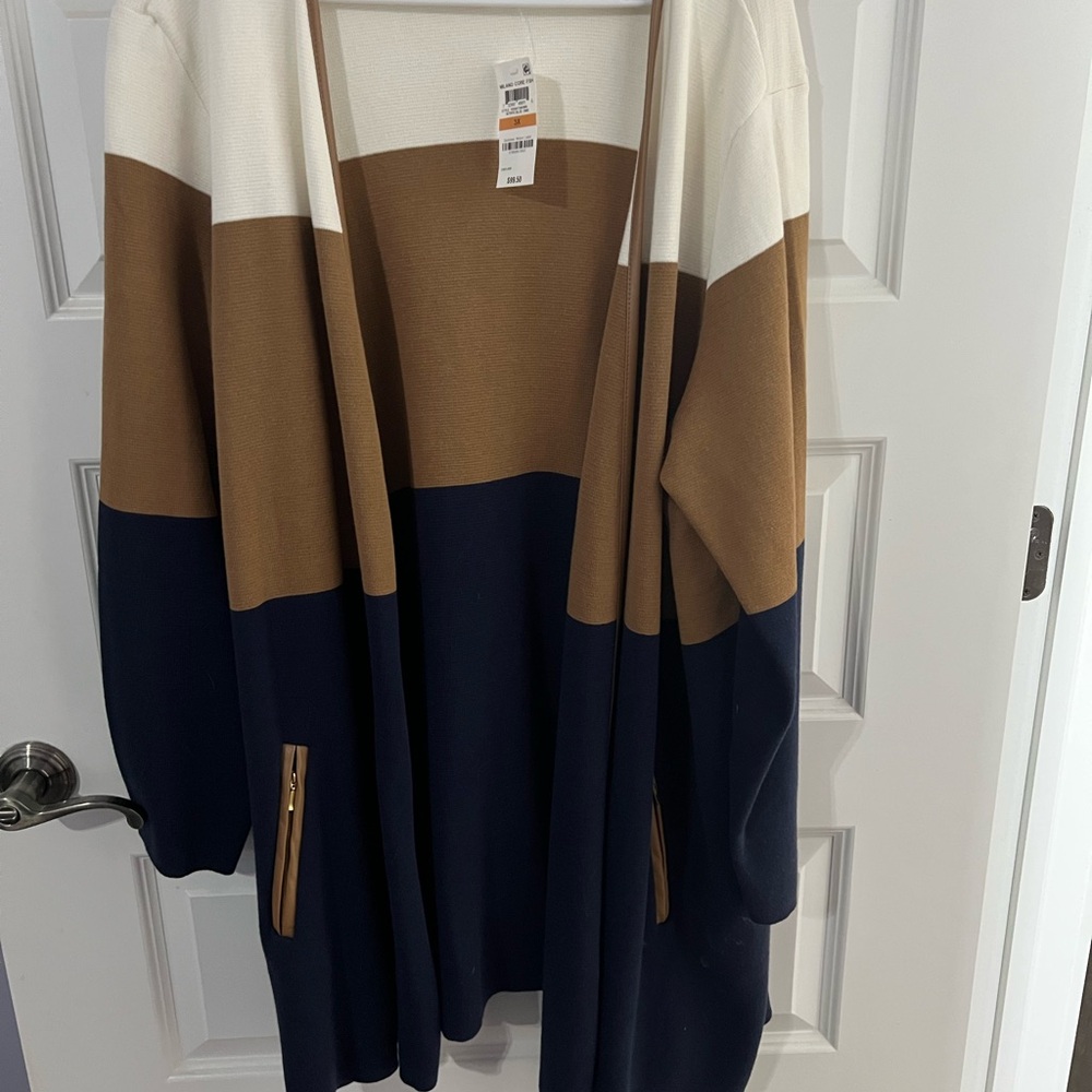 Charter Club Colorblock Cardigan - White, Brown, and Navy
